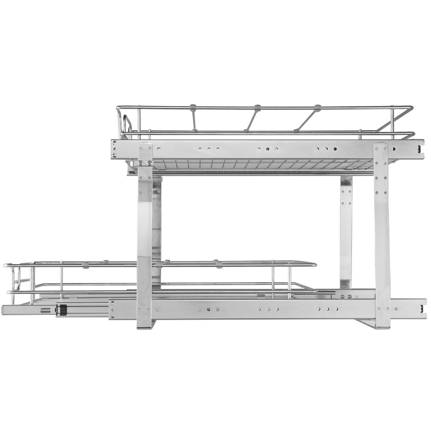 Start2Finish VEVOR 2-tier pull-out cabinet organizer with heavy-duty steel sliding shelves for pantry storage.