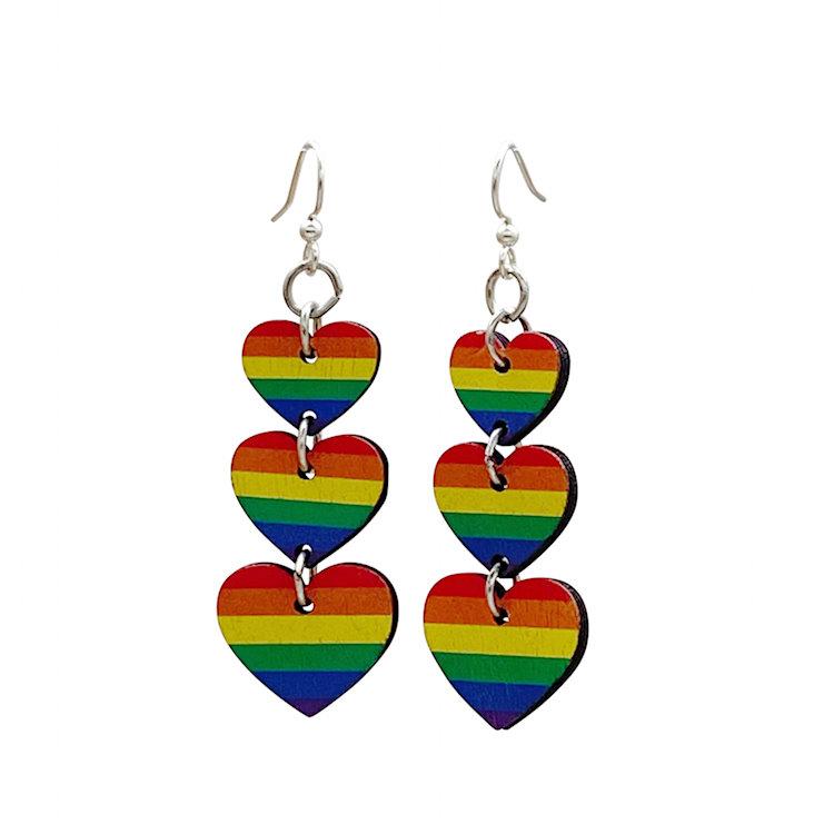 Rainbow heart earrings by Red Sunflower with vibrant, multicolored heart-shaped design, stylish jewelry for women.