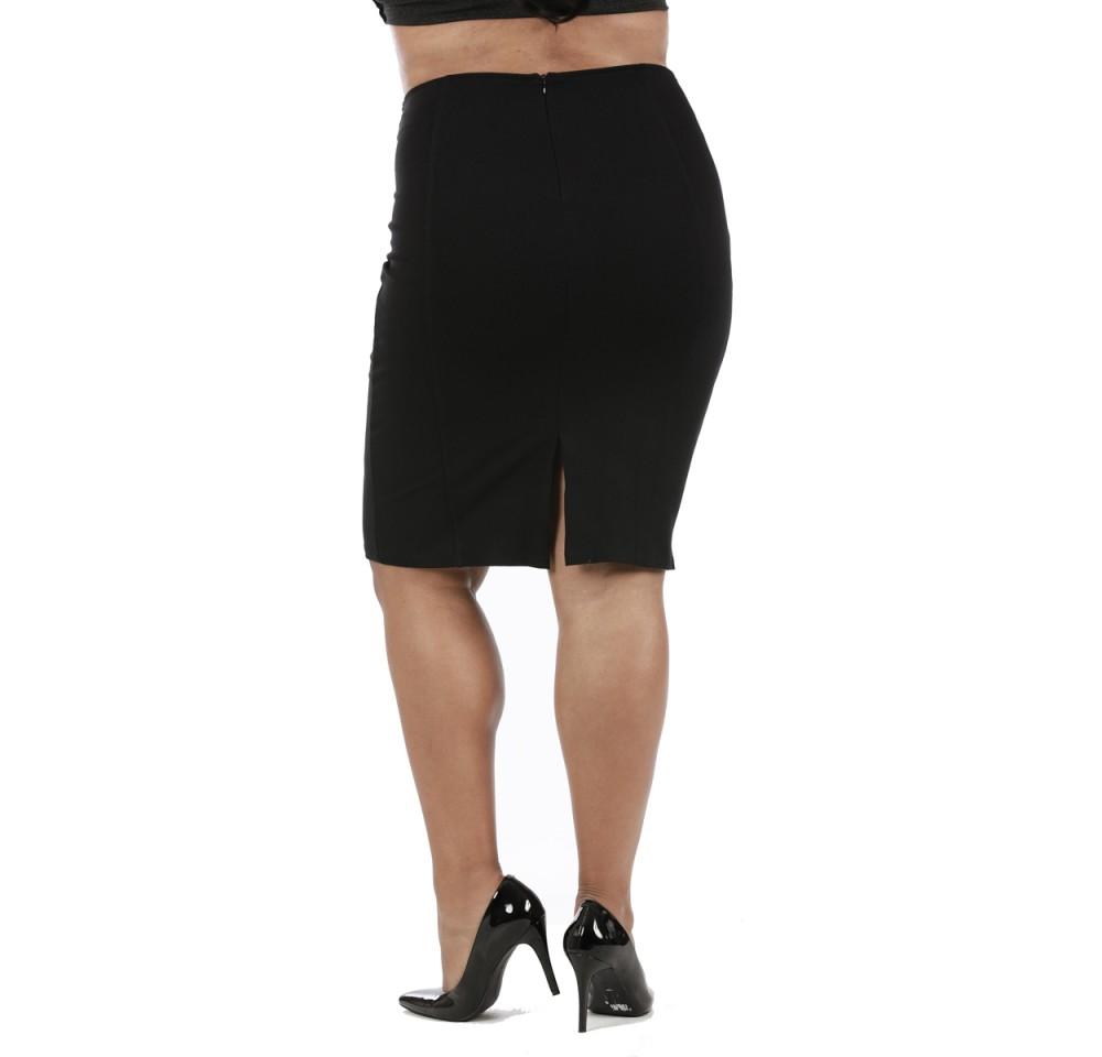 Black Scarlet Leek InstantFigure Curvy Plus Size Short Pencil Skirt, form-fitting women&