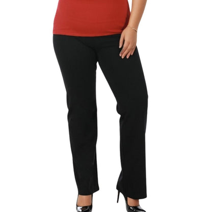 Scarlet Leek InstantFigure Curvy plus size straight wide-leg pants in black, front view showing high waist and sleek fit.