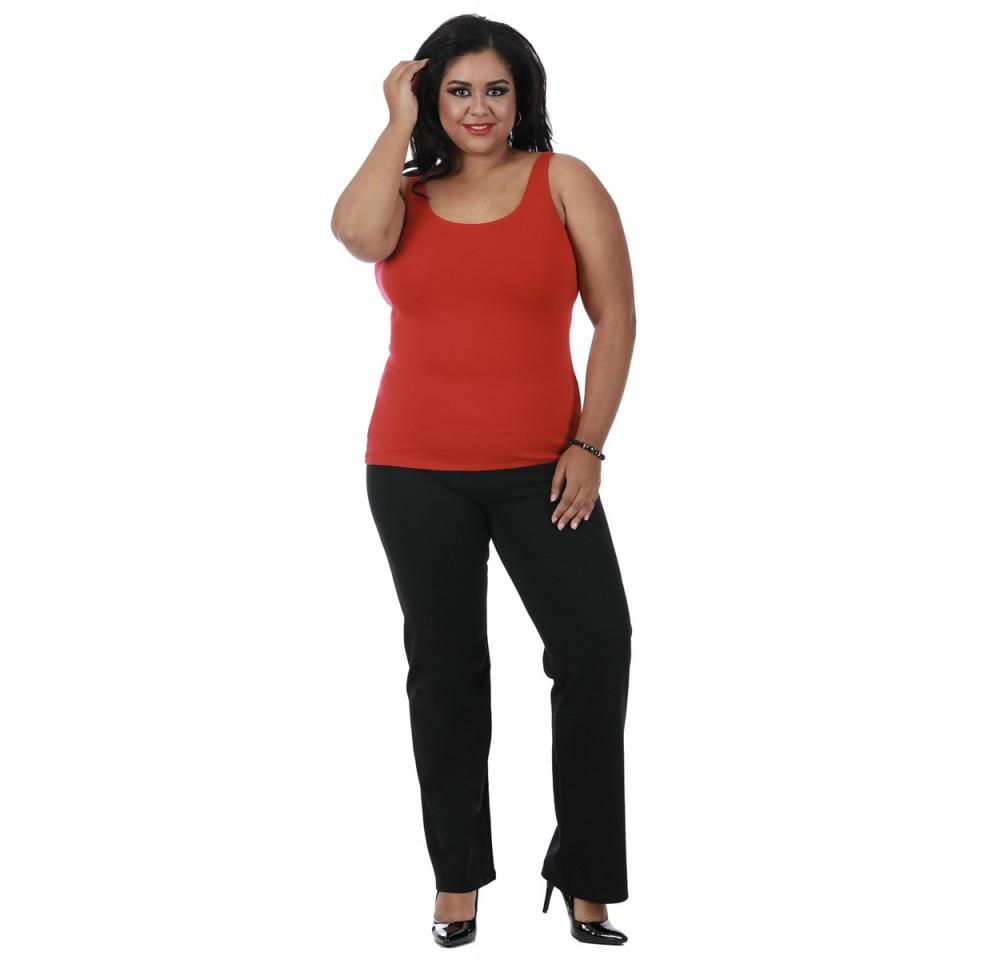 Black Scarlet Leek InstantFigure Curvy Plus Size straight wide-leg pants, shown on a model, with a high waist and tailored fit.