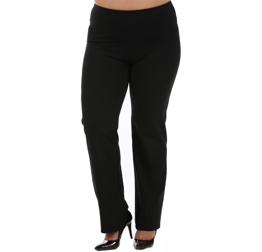 Scarlet Leek InstantFigure Curvy Plus Size straight wide-leg black pants, front view, showcasing comfortable fit and smooth fabric.