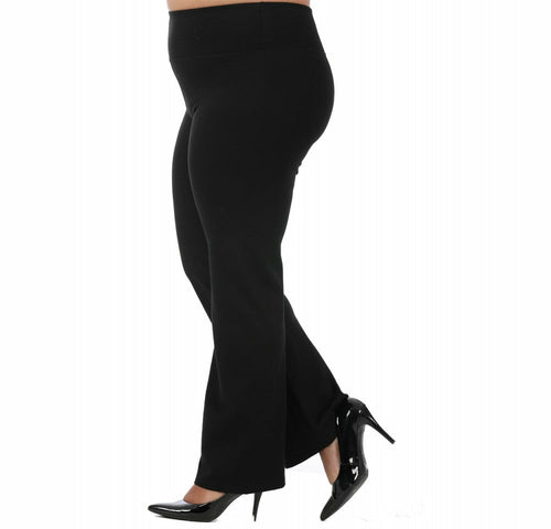 Black Scarlet Leek InstantFigure Curvy Plus Size straight wide-leg pants, front view showing high waist and relaxed fit.