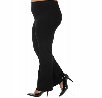 Black Scarlet Leek InstantFigure Curvy Plus Size straight wide-leg pants, front view showing high waist and relaxed fit.