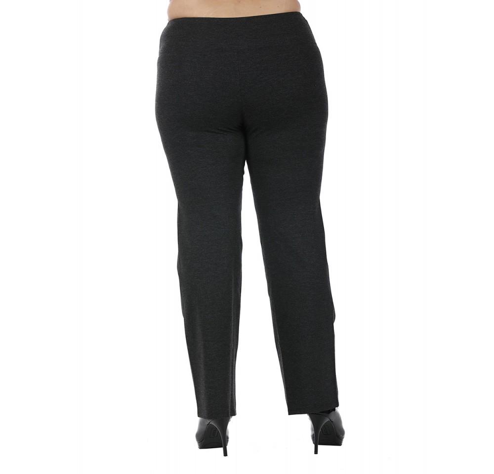 Scarlet Leek InstantFigure Curvy Plus Size straight wide leg pants in gray, front view showing waistband and wide leg fit.