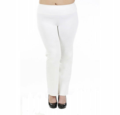 Scarlet Leek InstantFigure Curvy plus size straight wide-leg pants in ivory, showing front view with smooth fabric and tailored fit.