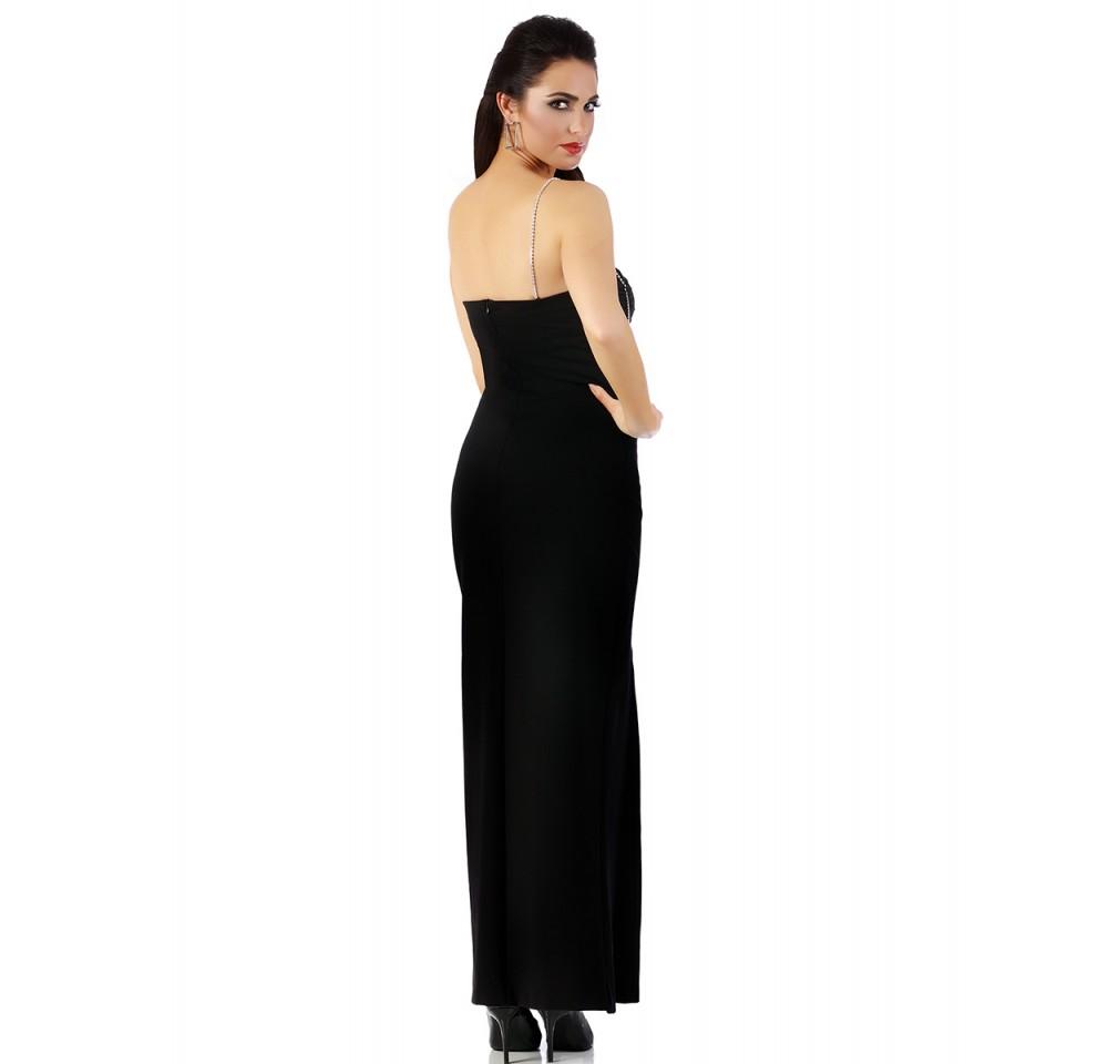 Black Scarlet Leek InstantFigure long dress with rhinestone strap, elegant women&