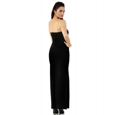 Black Scarlet Leek InstantFigure long dress with rhinestone strap, elegant women&
