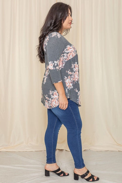 Plus floral curved hem tunic by Jade Icarus, women&