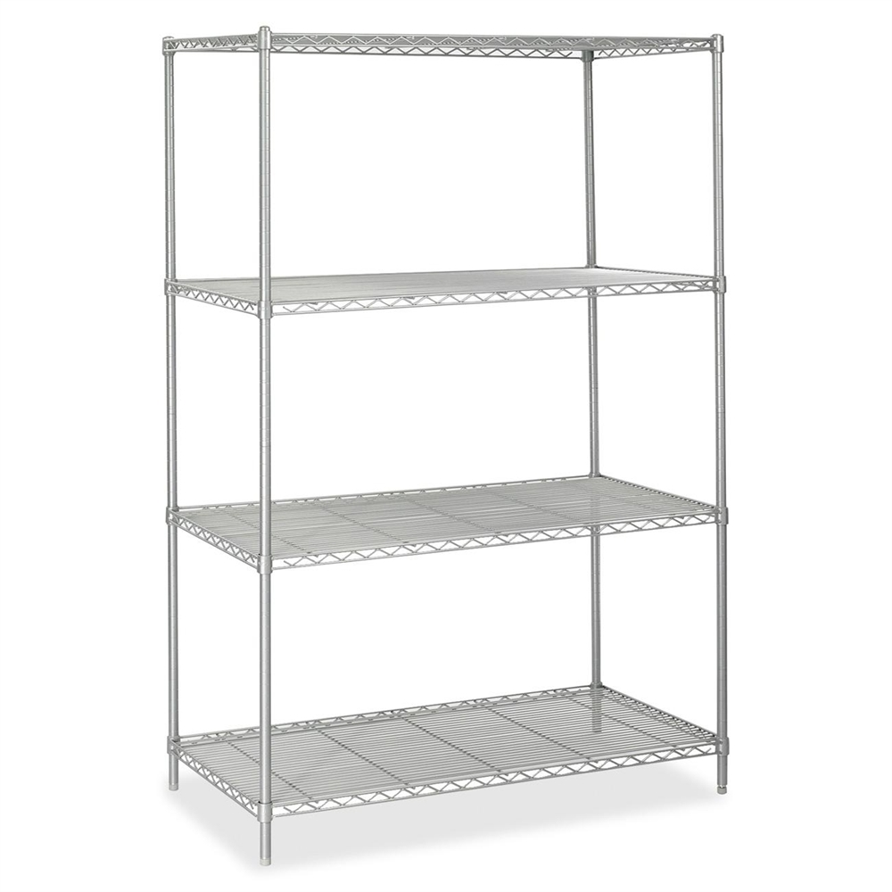 Start2Finish Safco industrial wire shelving unit, 48x24x72 inches with four black powder-coated steel shelves and adjustable glides.