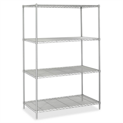 Start2Finish Safco industrial wire shelving unit, 48x24x72 inches with four black powder-coated steel shelves and adjustable glides.