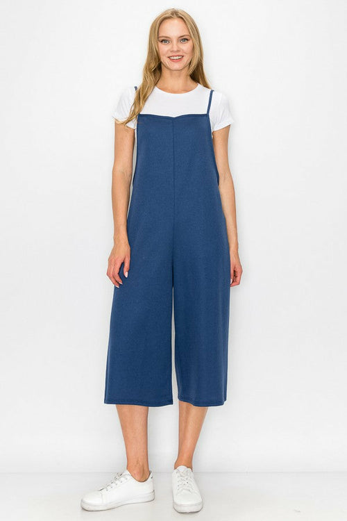 Blue Yellow Hera cropped wide-leg oversized jumpsuit, dress style with relaxed fit and cropped hem, perfect for casual wear.