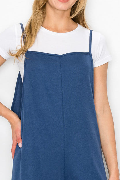 Blue oversized jumpsuit with wide-leg cropped bottoms from Yellow Hera, stylish and comfortable dress for casual wear.