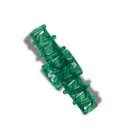 Green Saffron Jade Hair Claw, a natural green gemstone hair clip with a sleek design for secure styling.