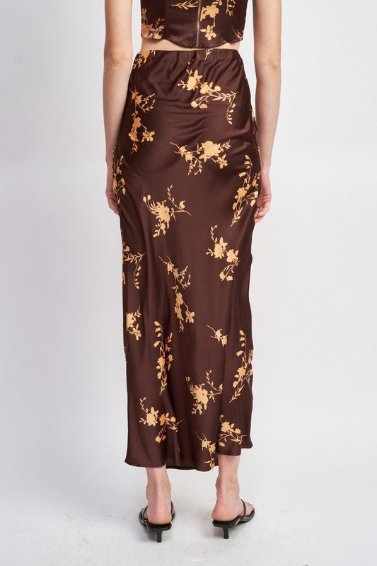Automotive part featuring high waist bias cut maxi skirt design by Jade Icarus, showcasing sleek fabric and tailored fit.