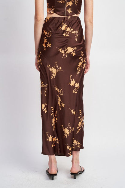 Automotive part featuring high waist bias cut maxi skirt design by Jade Icarus, showcasing sleek fabric and tailored fit.