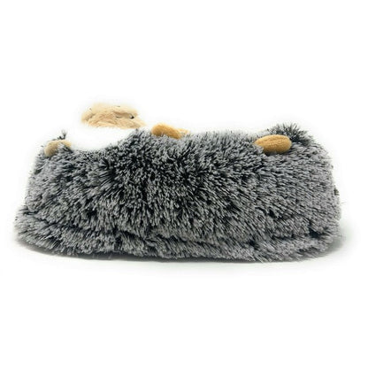 Kids fluffy house slippers by Jade Icarus featuring soft, cozy Hedge Hugs design for kids and babies.