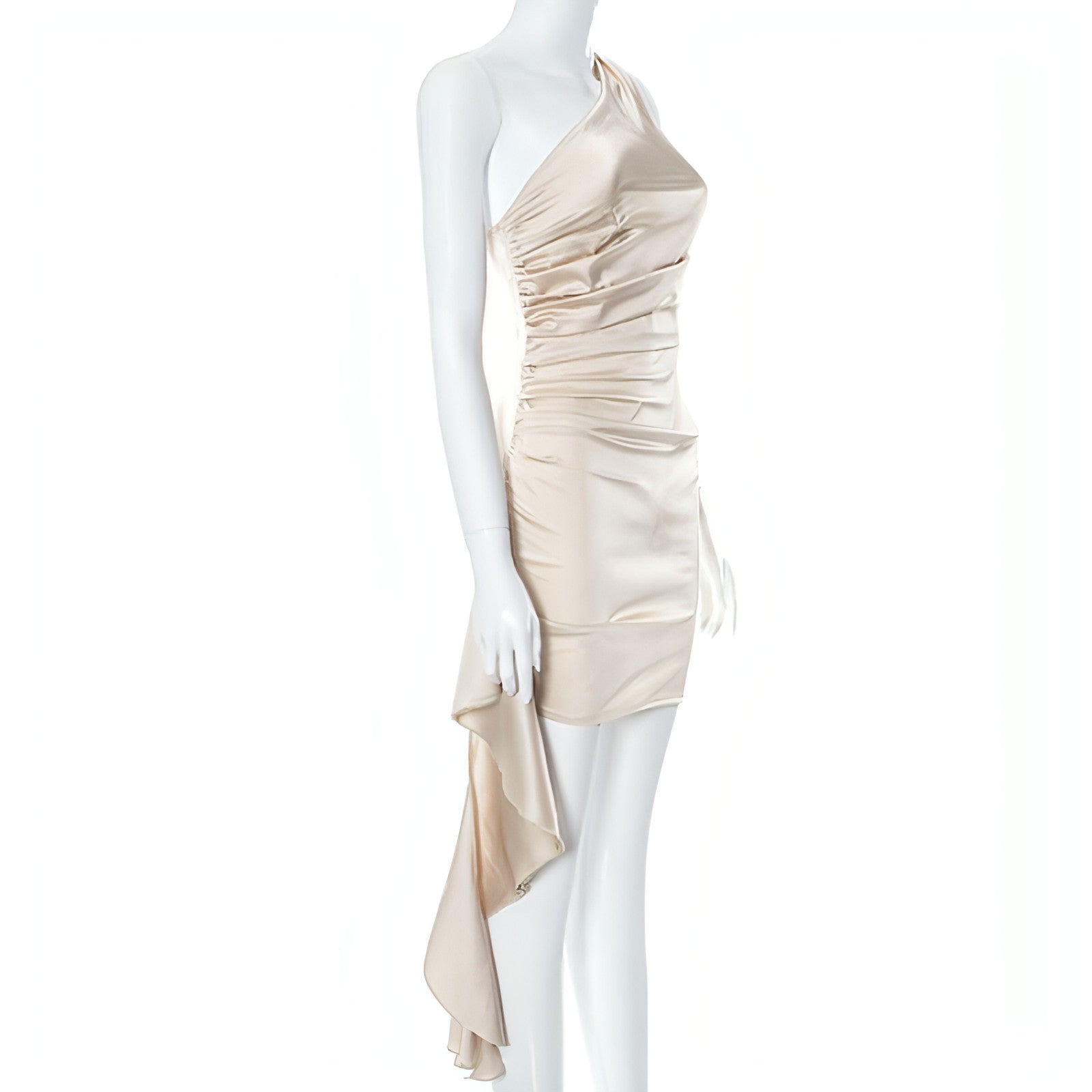 Carmine Juneberry sleeveless slim fit crossbody dress displayed on a hanger, showcasing its sleek, modern design and fabric details.