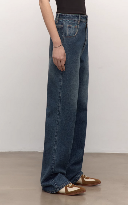 Brown Coeus long-staple cotton micro-stacked straight jeans, featuring a basic design with a clean, modern fit.