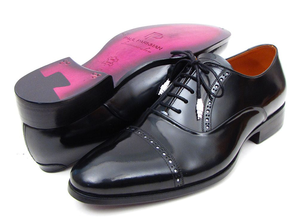 Black Paul Parkman Captoe Oxford dress shoes by Ruby Ophion, featuring polished leather and classic lace-up design.