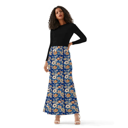 Women’s floral wrap fishtail long skirt by Lemon Misty, featuring a flowing design with vibrant floral patterns.