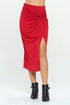 Made in USA Jade Icarus midi skirt with front knot and slit, featuring a stylish, flowy design and high-quality fabric.