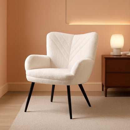Beige Sherpa Upholstered Accent Chair Curved Backrest