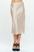 Made in USA Jade Icarus solid satin midi skirt, showcasing smooth fabric and elegant waistline detail.