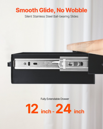Start2Finish VEVOR 13-inch under desk drawer slide out with pull-out design, hidden desktop storage organizer for office or home workspace.