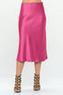 Automotive Jade Icarus solid stretch satin midi skirt with smooth fabric and elegant flow, displayed on a neutral background.