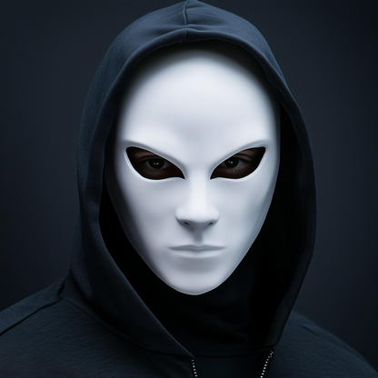 Start2Finish stealth assassin cosplay mask, 3D printed faceless phantom horror mask for Halloween or gothic costume.