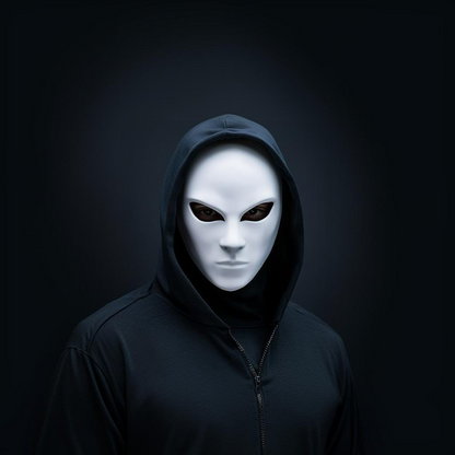 Start2Finish Anonymous Cosplay Mask featuring a 3D printed stealth assassin design for Halloween costumes and gothic horror themes.