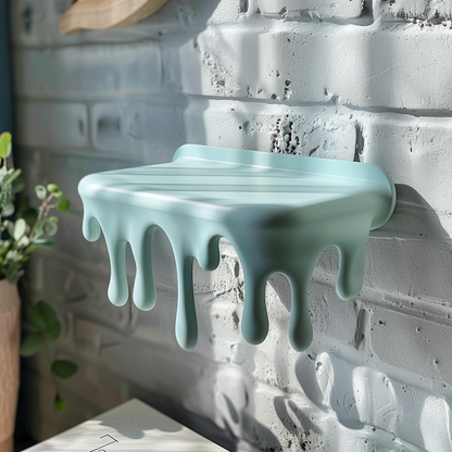 3D printed dripping wall shelf in black, mounted on a wall, showcasing modern home decor design by Start2Finish.