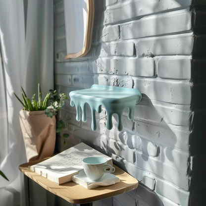 3D printed dripping wall shelf in matte finish, modern home decor by Start2Finish, mounted on a wall for stylish storage display.