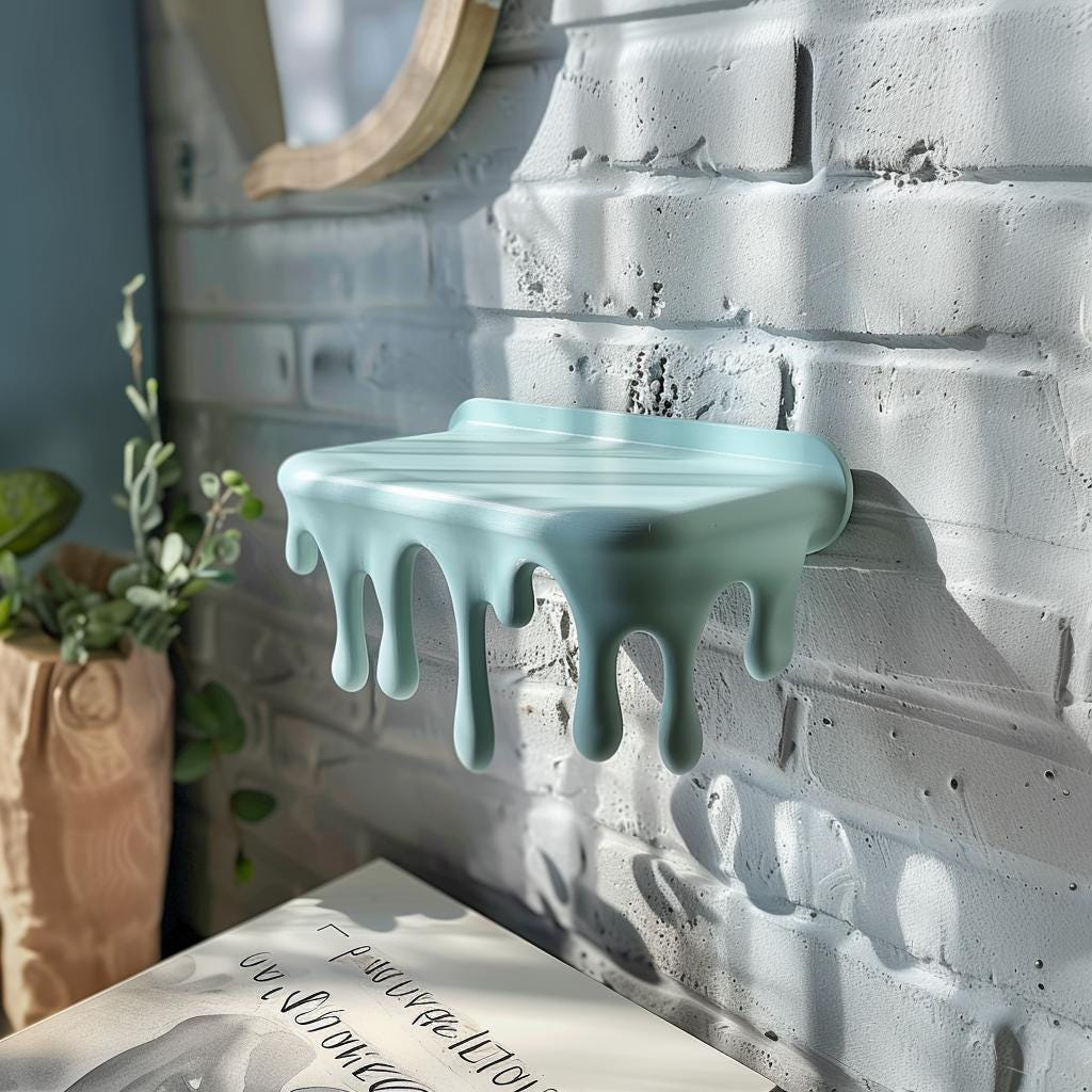 3D printed dripping wall shelf from Start2Finish, modern home decor with a textured, artistic design mounted on a wall.