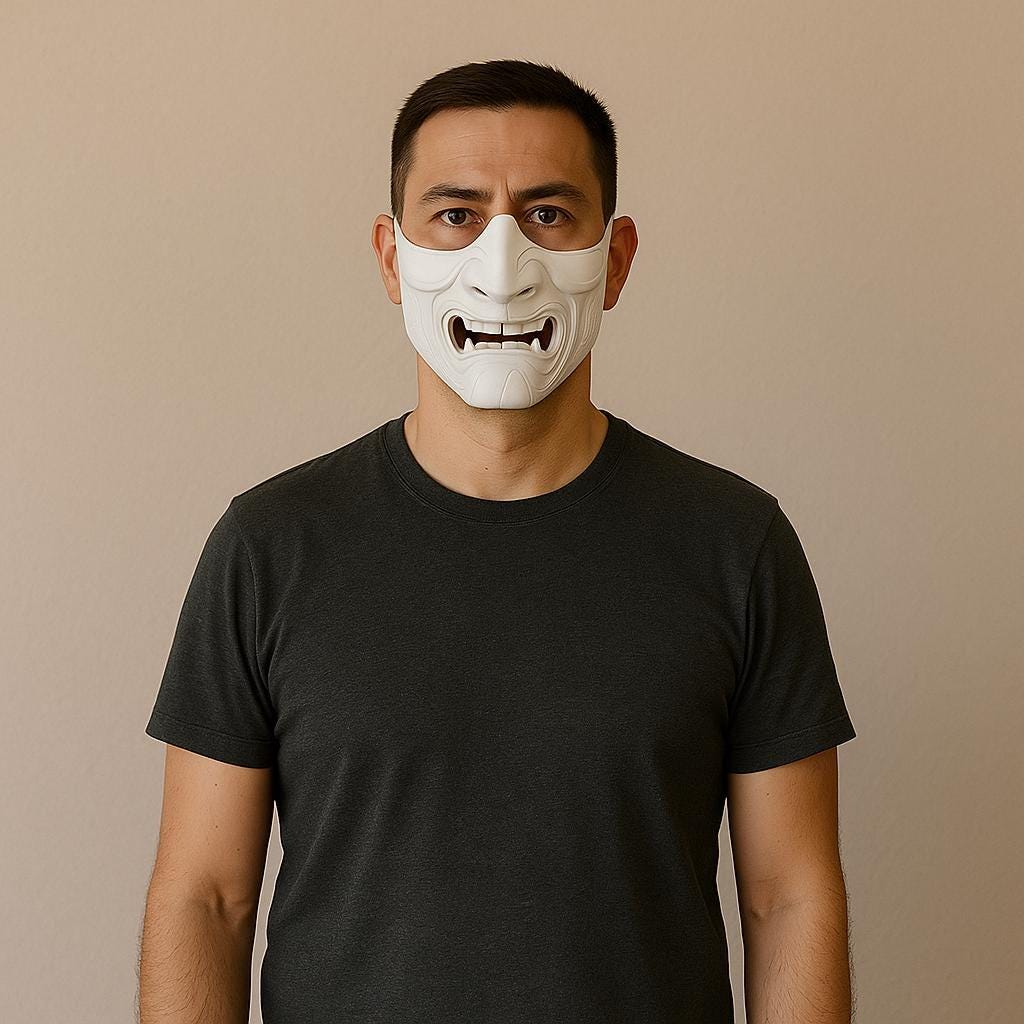 3D printed Oni mask, half-face demon mask inspired by Japanese samurai, detailed design, costume accessory by Start2Finish