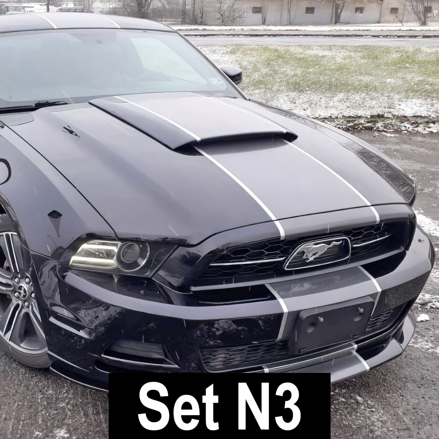 Black racing stripes car stickers on vehicle body, rally SRT GT auto vinyl decals for trucks and sport cars by Start2Finish.