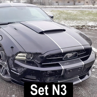Black racing stripes car stickers on vehicle body, rally SRT GT auto vinyl decals for trucks and sport cars by Start2Finish.
