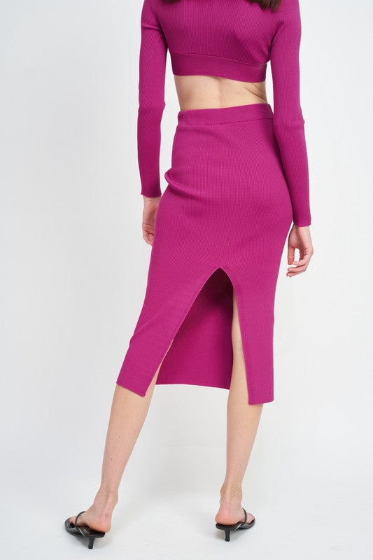 Jade Icarus high waist midi pencil skirt in a sleek, fitted design, shown in a versatile solid color.