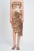 Jade Icarus sequin shirred midi skirt in metallic fabric with a fitted waist and flowing hem, styled for women&
