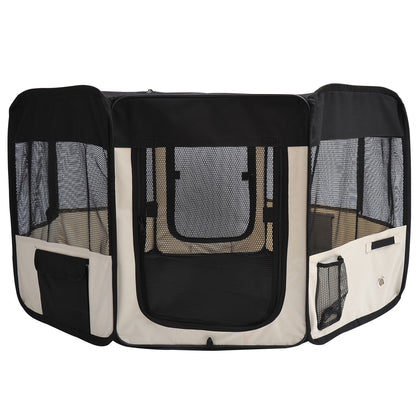 Taupe Shadow PawHut 49.2-inch soft pet playpen folding tent kennel for puppies, cats, and small dogs, with mesh sides and secure door.
