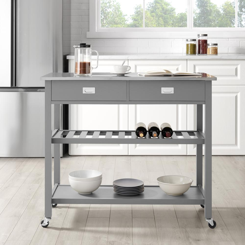 Chloe stainless steel top kitchen island or cart with storage shelves from Start2Finish, featuring a sleek modern design and sturdy construction.