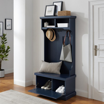 Start2Finish Shoreline Hall Tree with coat hooks, bench, and storage compartments for entryway organization.