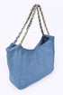 Jade Icarus denim fashion tote bag with sturdy handles and spacious interior, perfect for casual everyday use.