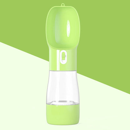 Teal Winterberry portable pet food and water bottle for pets, with built-in compartments for food and water on the go.