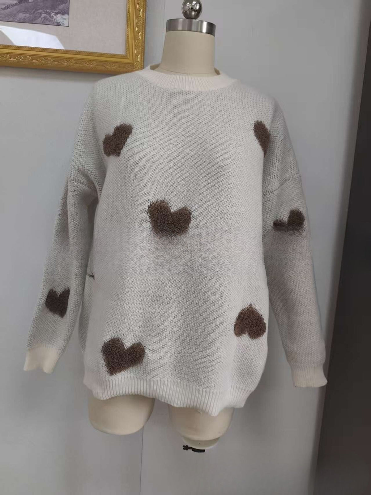 Women’s Heart Knit Pullover Sweater – S–3XL