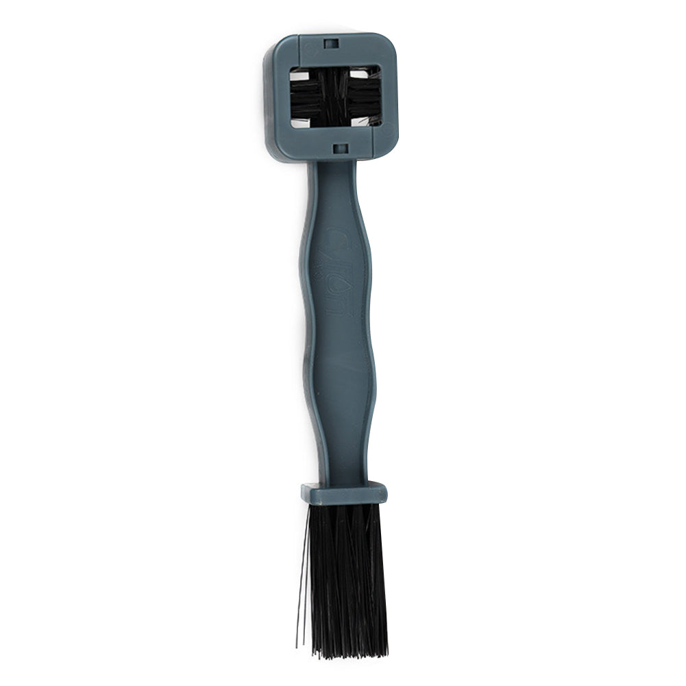 Maroon Asteria bicycle chain cleaner scrubber brush for cycling maintenance, showing the cleaning kit and brush in use.