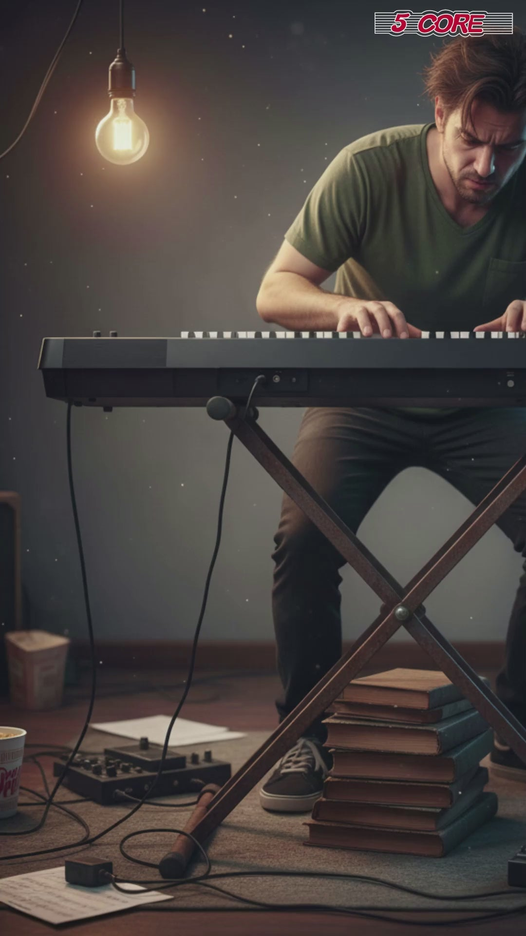 Start2Finish 5 Core keyboard stand with 2 tiers for 61, 76, or 88-key keyboards, made of durable heavy-duty aluminum.