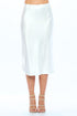 Automotive part image featuring Jade Icarus Made in USA solid stretch satin midi skirt with a sleek, smooth fabric finish.