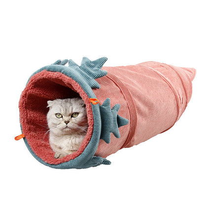 Maroon Asteria Creative Fruit Funny Cat Tunnel Toy, colorful fabric pet play tunnel for cats with playful fruit design